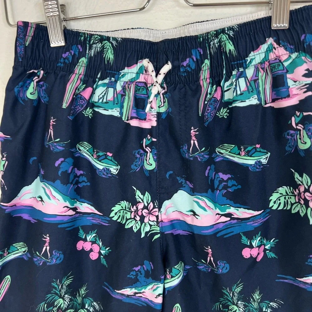 Abercrombie Kids Swim Trunks Navy Tropical Print Elastic Waist Lined Size 11/12